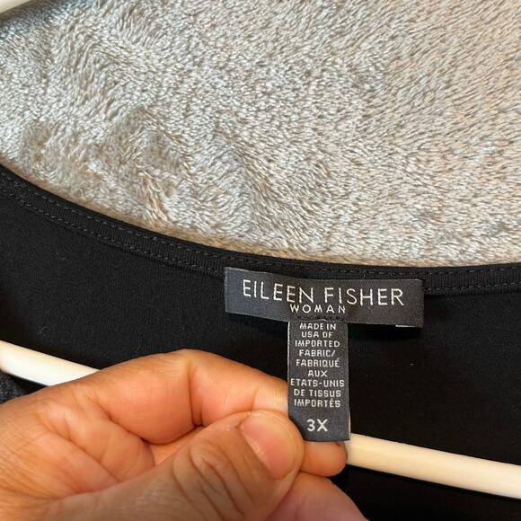 Eileen Fisher Nomadic Stripe Black Split Neck Size 3X Organic Cotton Blend - Picture 3 of 5